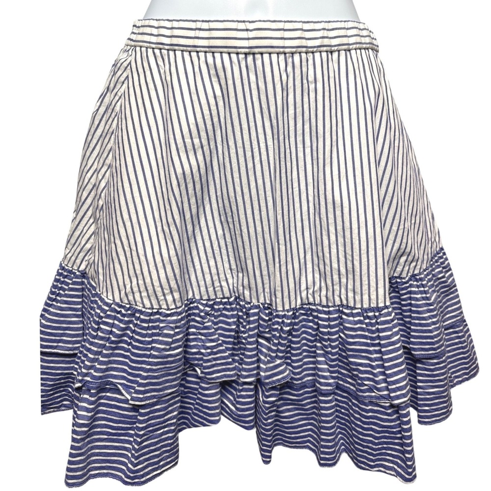 J. CREW Blue White Striped Tiered Ruffle Mini Skirt Sz 6 Beachy Preppy Nautical